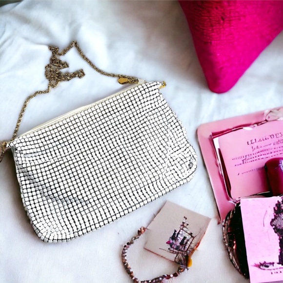 Vintage DU-VAL Stark White metal mesh Chain Mail shoulder bag purse party - Picture 2 of 6